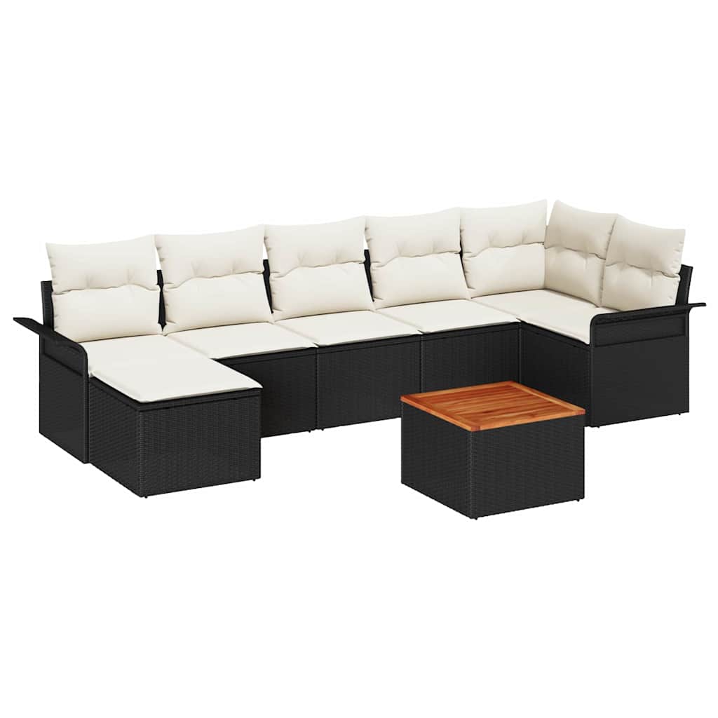 Garten-Sofa-Set mit Kissen mit Speicher 8 pcs Schwarz und Creme